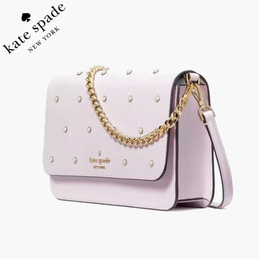 NWT KATE SPADE Madison Studded Faux Pearls Flap Convertible‎ Leather Crossbody